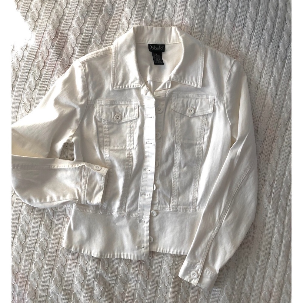White Lightweight Denim Jacket with Peplum Hem